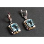 Large pair of silver and aquamarine earrings