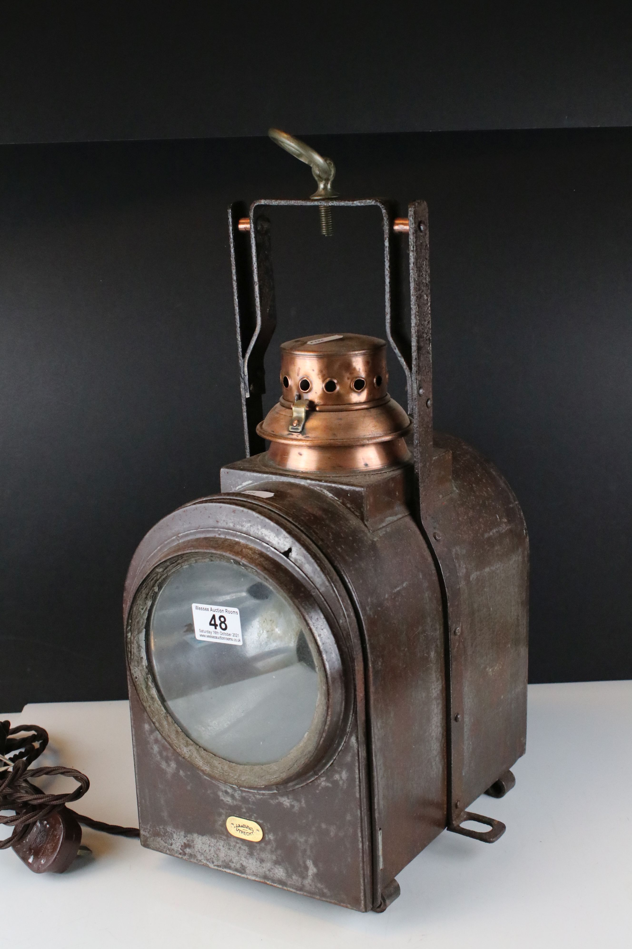 A large vintage Dutch double sided lantern, converted to electric.