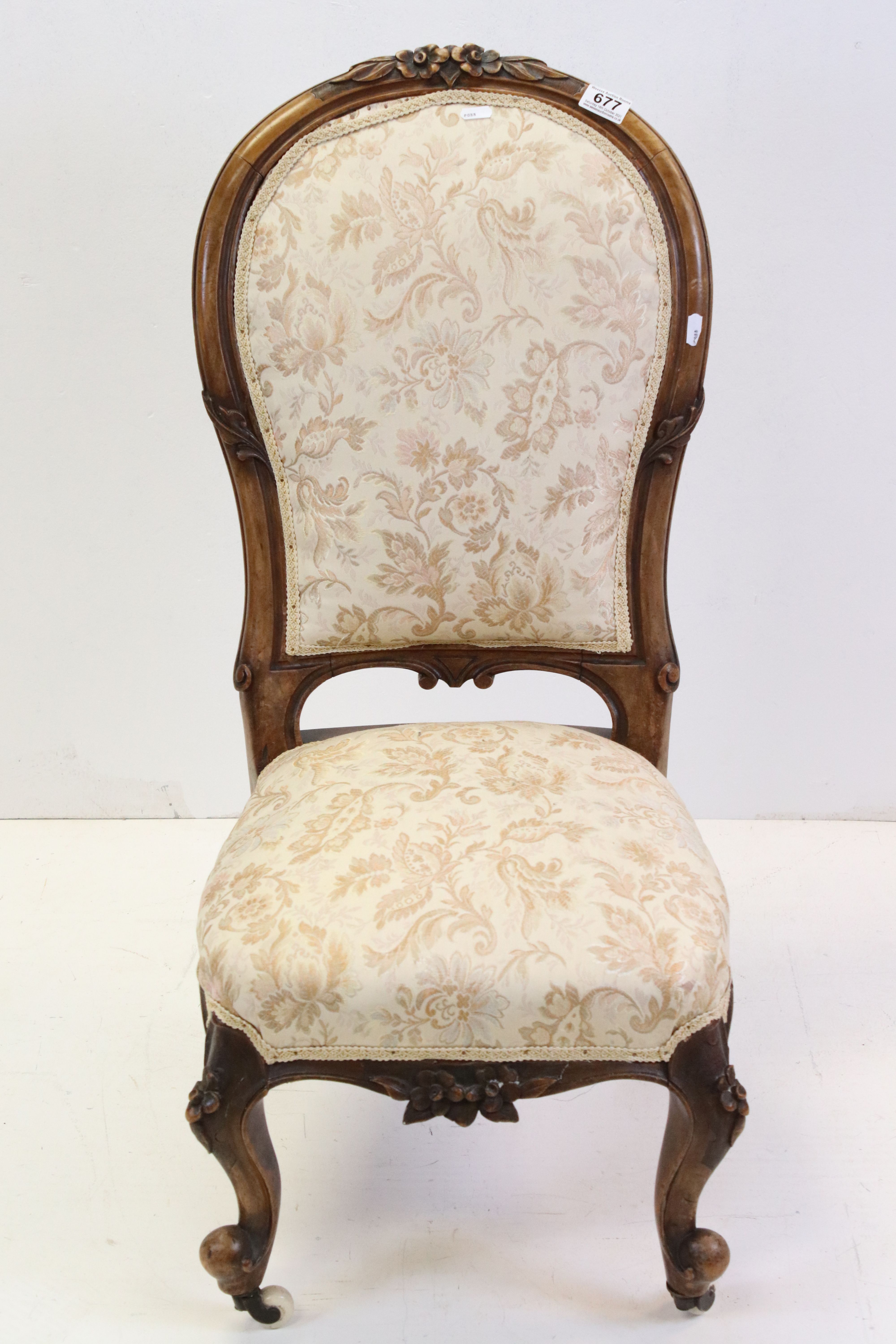 Victorian Walnut Framed Spoon Back Nursing Chair raised on ceramic castors, 87cms high - Image 2 of 5