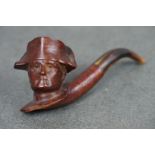 Antique carved wooden pipe with horn mouthpiece, believed to be Napoleon