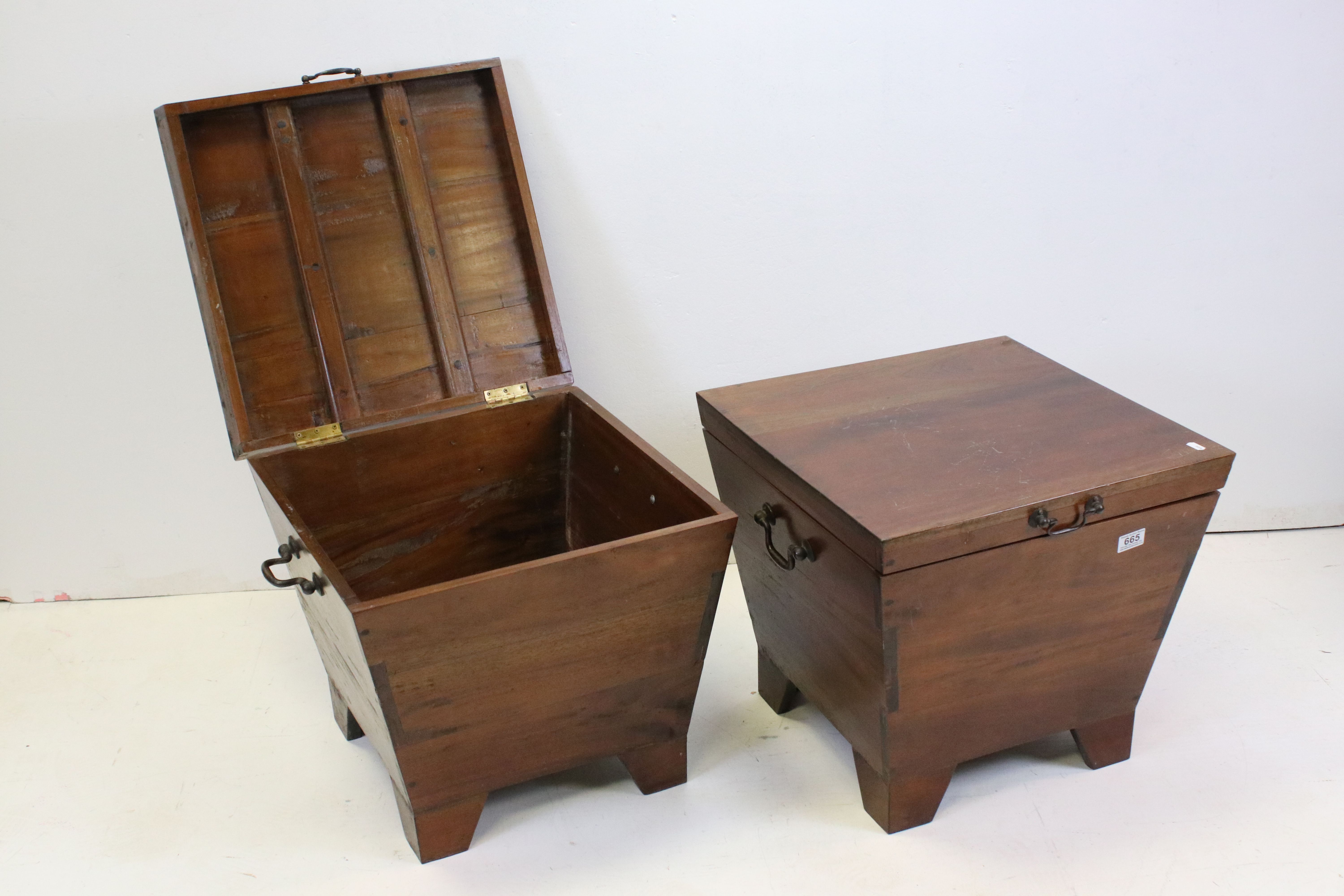 Pair of Hardwood Square Storage Boxes of sarcophagus form, 50cms wide x 46cms high