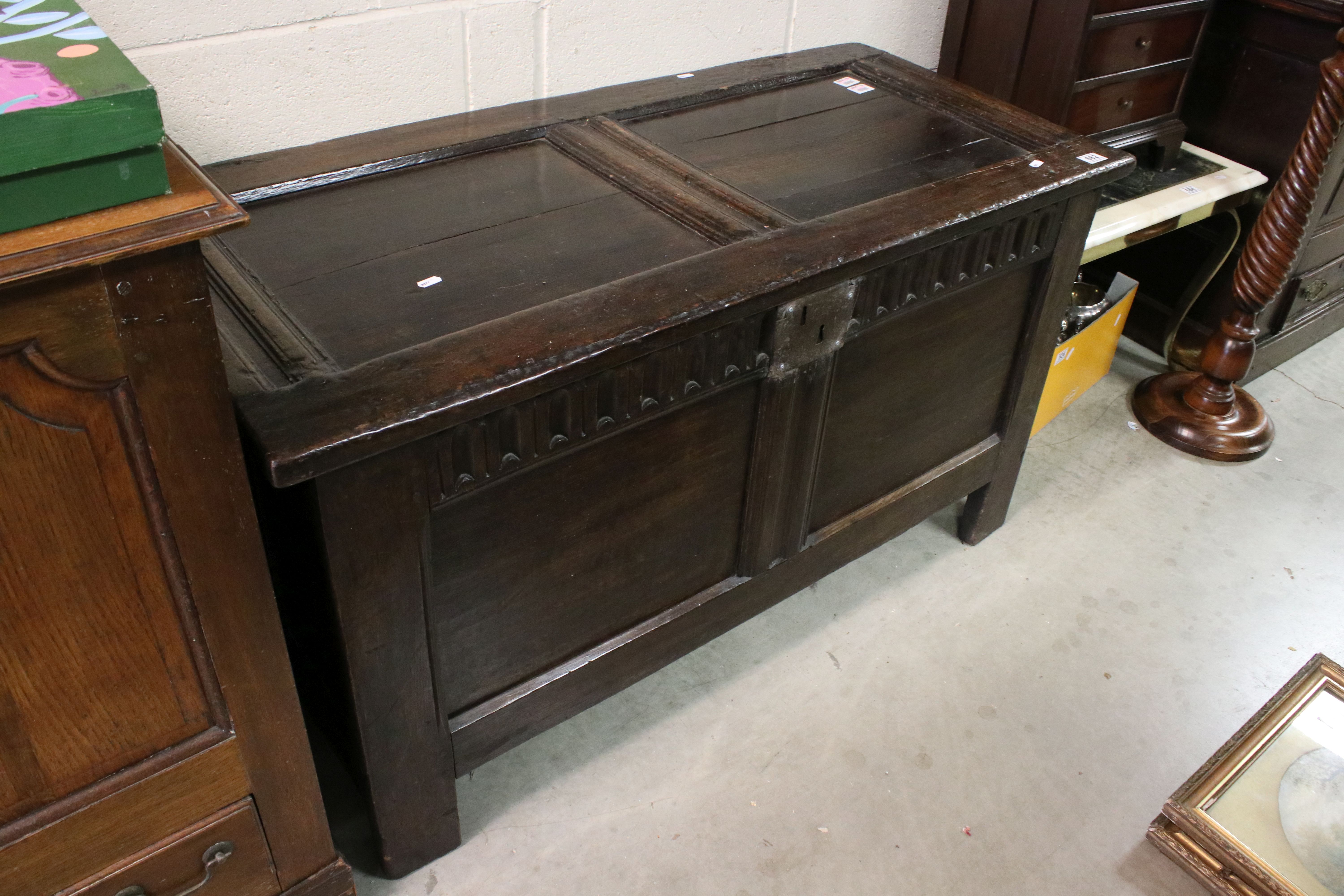 Charles II panelled oak coffer, late 17th century, approx. 66cm high, 119cm wide, 55cm deep