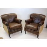 Pair of Artsome Leather Tub Armchairs with Jute Backs, each 78cms high x 71cms wide