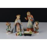 Six Goebel Hummel Nativity Figures including Joseph, Mary, Baby Jesus, Lost Sheep, Heavenly Angel