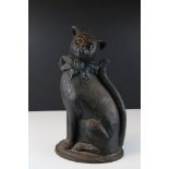 Early 20th century Cast Iron ' Nestor ' Cat Novelty Doorstop with Glass Eyes, impressed to back