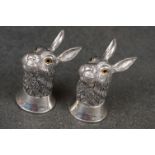 Pair of silver plated condiments in the form of rabbits