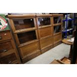 Set of Three Mid century Walnut Modular Stacking Bookcase Cabinets in the Globe Wernicke manner, two