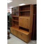 G Plan Mid 20th century Retro Teak Lounge Two Sectional Wall Unit including two shelves with