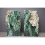Pair of Polished Jade Block Bookends, each with one face of natural boulder, probably Polar Jade,