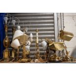 Ten various brass and metal table lamps