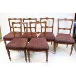 Set of six Victorian Oak Dining Chairs with stuff-over seats