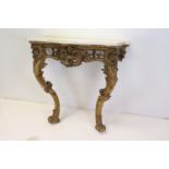 19th century Louis XV style French Giltwood and Gesso Console Table with Marble Top, 91cms wide x