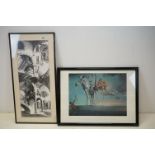 M C Escher, a framed surrealist print titled ' Oben und Unten ' together with a Salvador Dali framed