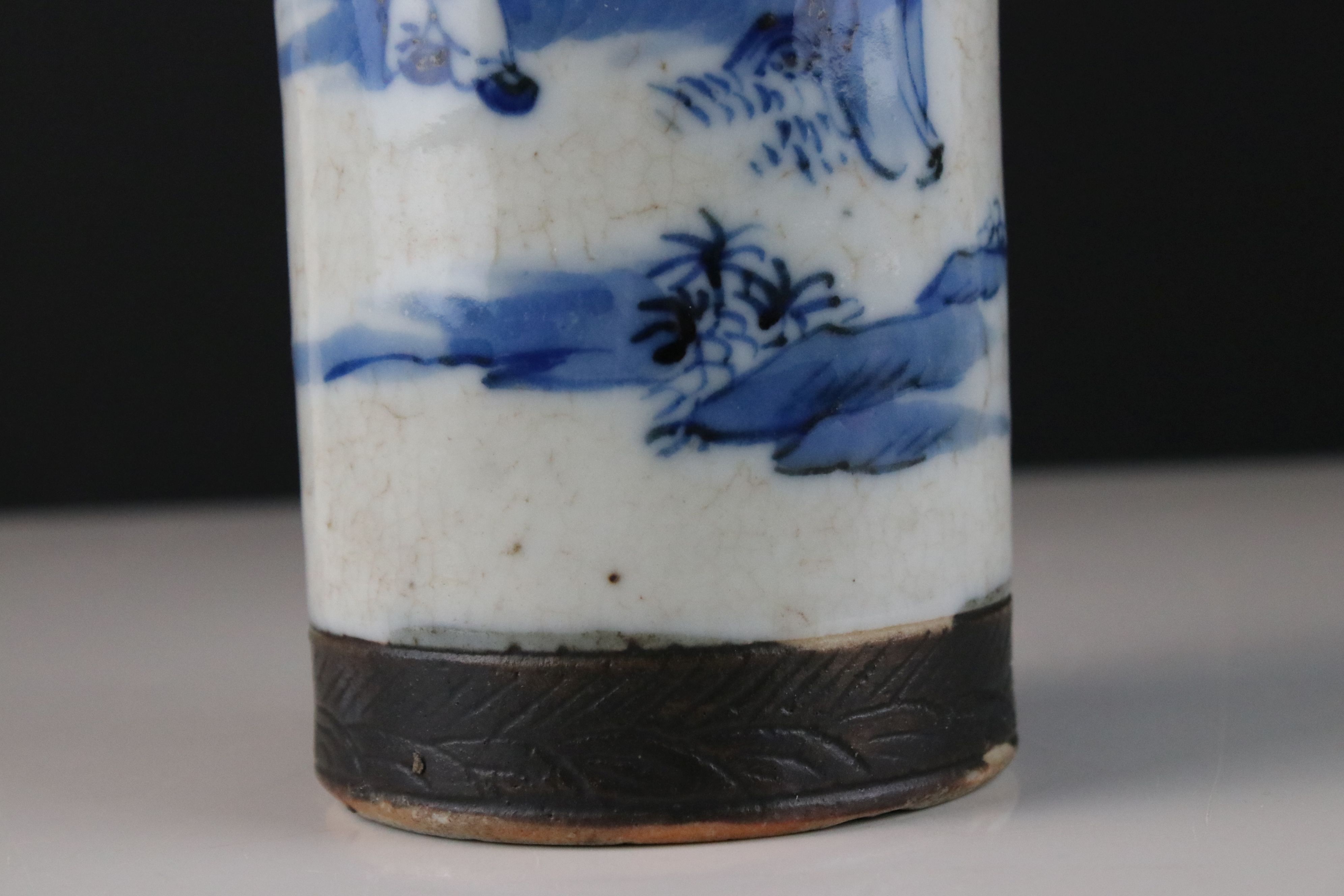 Chinese Crackled Glazed Blue & White Sleeve Vase decorated with figures, seal mark to base, 25cms - Image 14 of 16