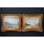 Doornhein - Two 20th century Dutch Oil Paintings on Board of Winter Scenes, 24cms x 18cms, gilt