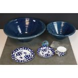 Two Persian blue pottery bowls together with a Caithness paperwight and a blue and white trio unless
