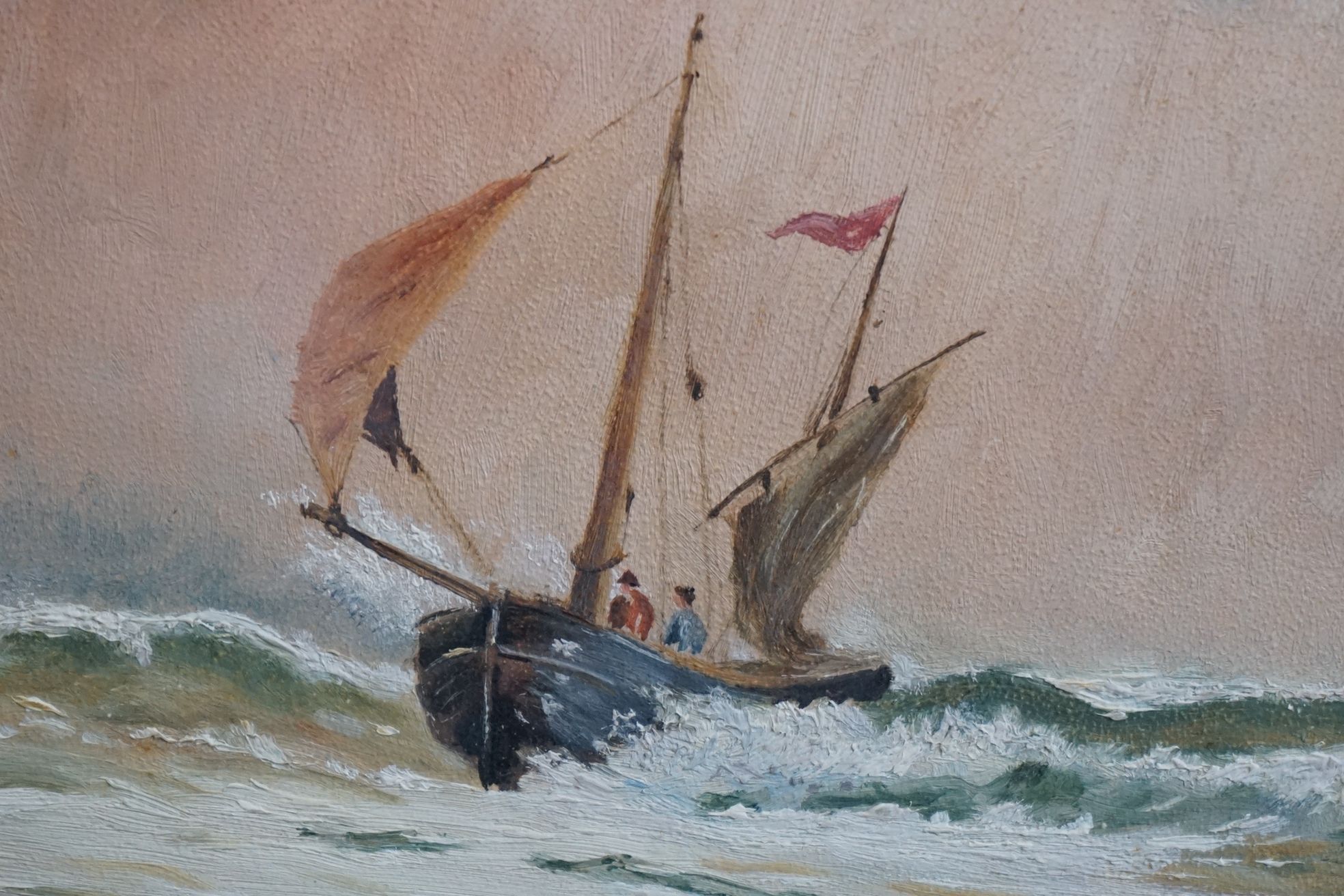 19th century oil on board, marine scene of fishing boats in stormy seas - Image 4 of 5