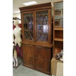 Late 19th / Early 20th century Hardwood Bookcase Cabinet, the upper section with pair of astragel