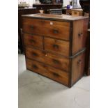 19th century Teak and Brass Bound Campaign Chest of Two Short and Three Long Drawers, in two