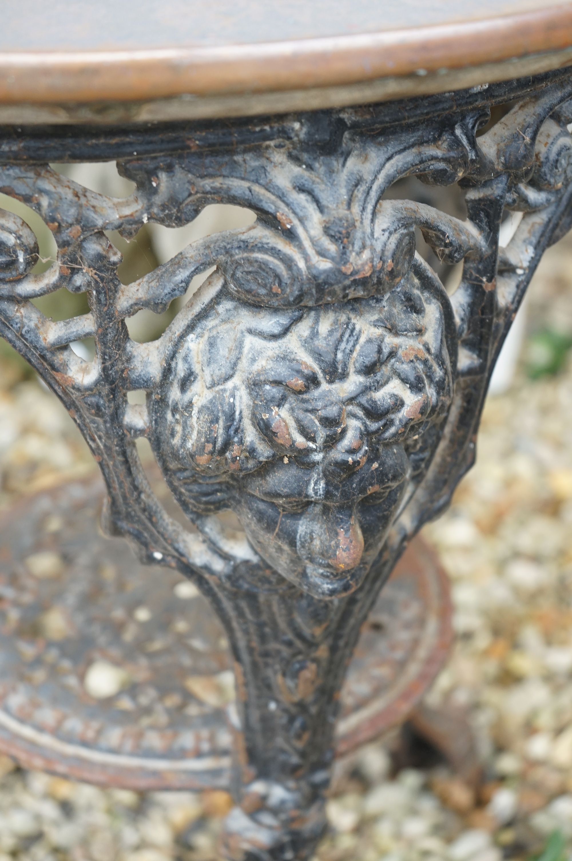 Pair of Cast Iron Circular Pub Tables with Copper Tops, with makers marks - Image 3 of 5