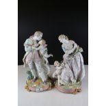 Pair of Continental Porcelain Figures with Cherubs, in the Dresden manner, 37cms high