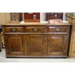Good Quality Oak Dresser Base in the 18th century manner with three drawers over three cupboards, `
