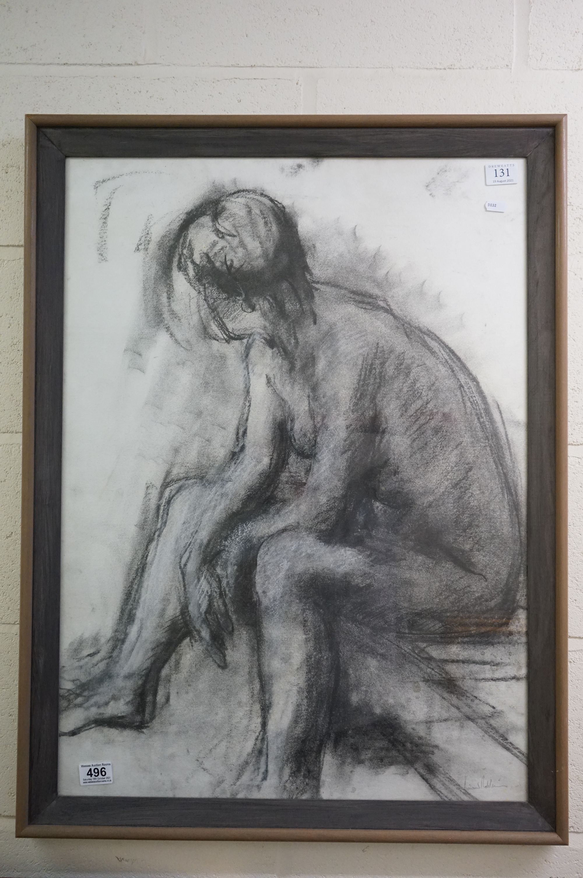 Richard Robbins (British 1927-2009) Nude figure, charcoal, signed (lower right) approx. 74.5cm x