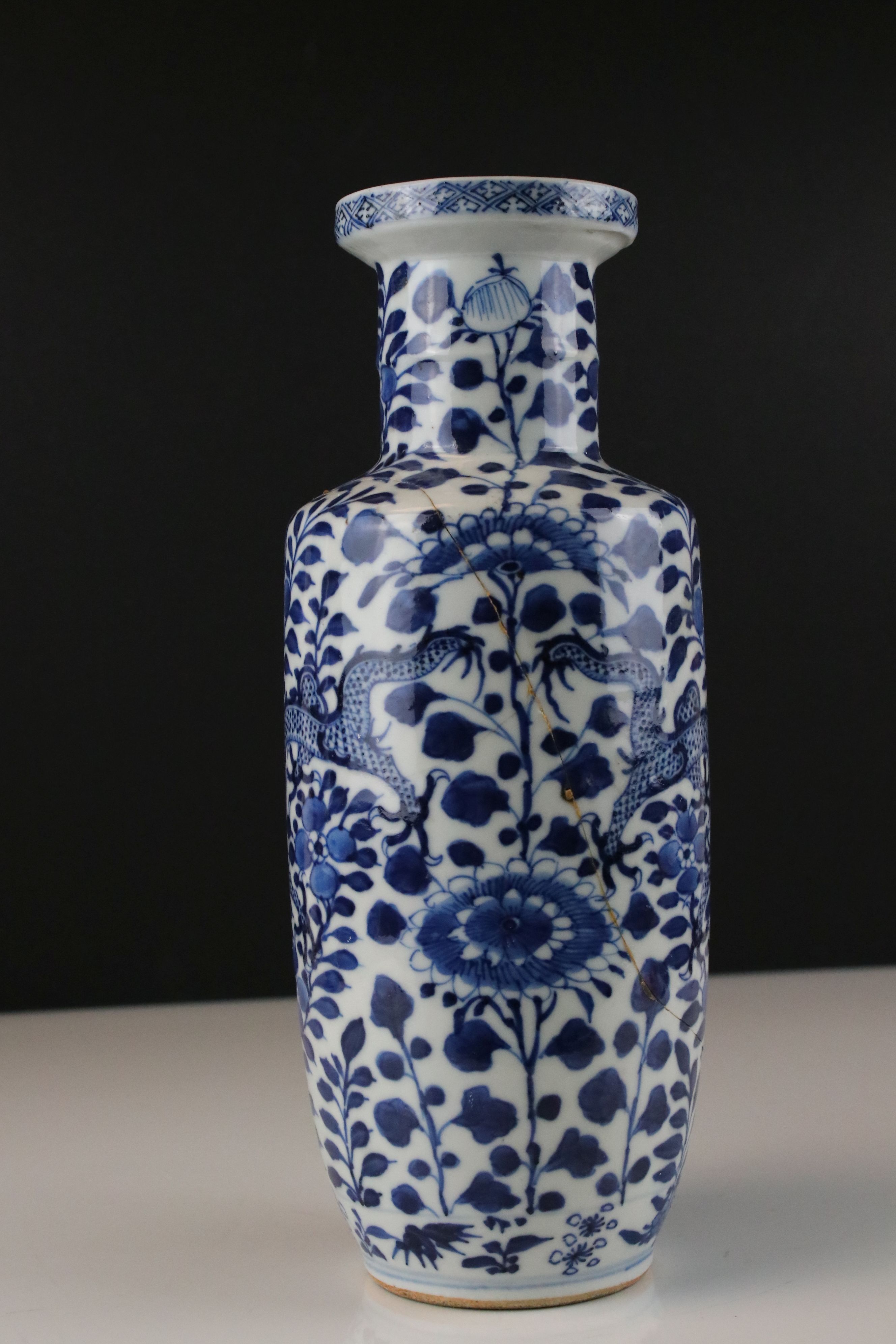 Chinese Crackled Glazed Blue & White Sleeve Vase decorated with figures, seal mark to base, 25cms - Image 2 of 16