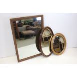 Large antique gilt framed mirror, together with an oval bevelled edge mirror & another (3)