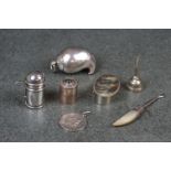 A collection of hallmarked silver and white metal cabinet collectables to include pepperette and