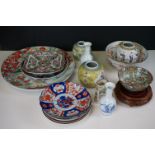 A large quantity of Chinese mixed ceramics to include an Imari pattern plate and cantonese bowl.