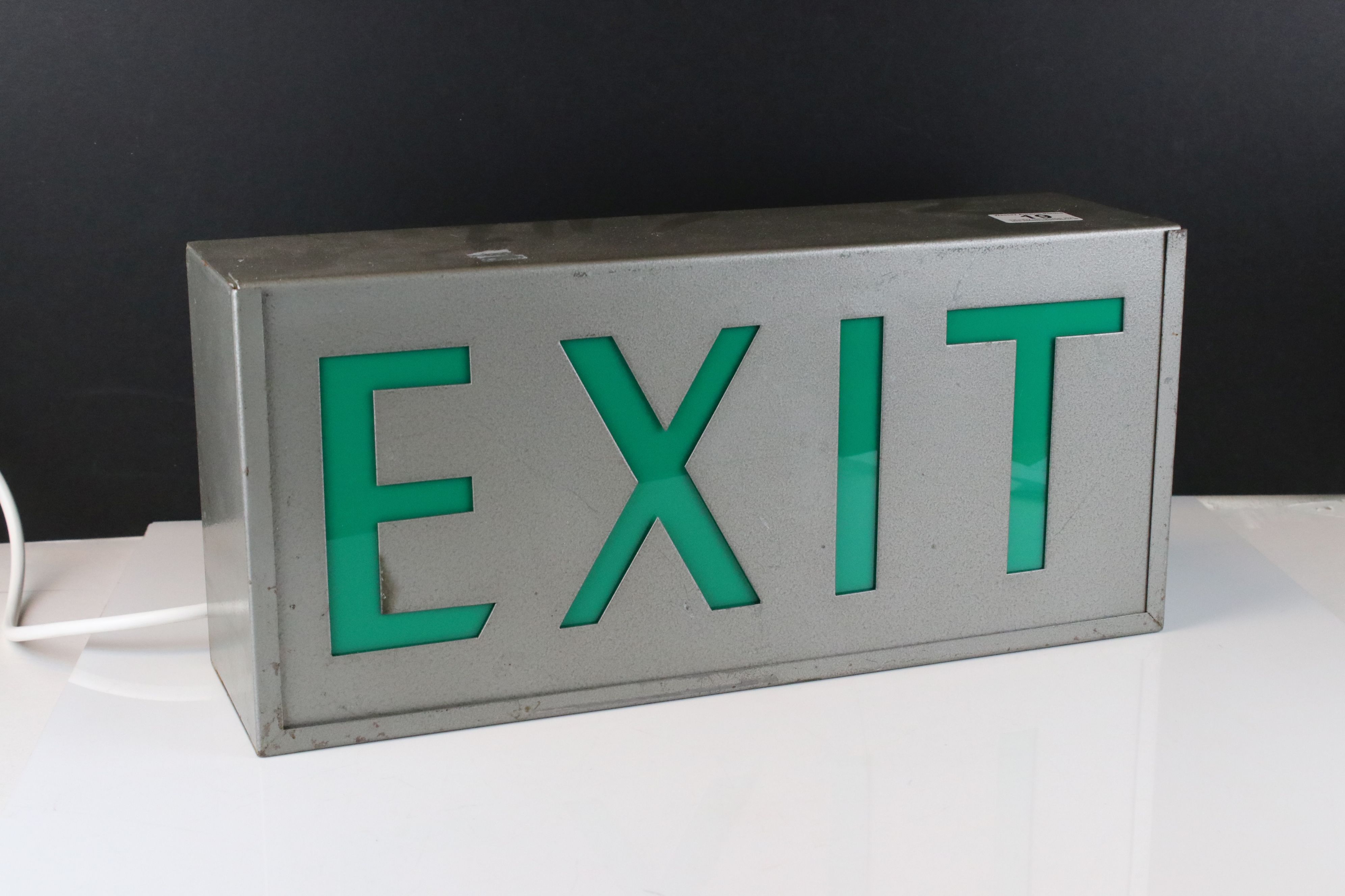 Mid Century Metal Case Light Up ' EXIT ' sign, 43cms long x 20cms high