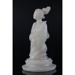Carved Alabaster Figure of a Japanese Seated Woman, 27cms high