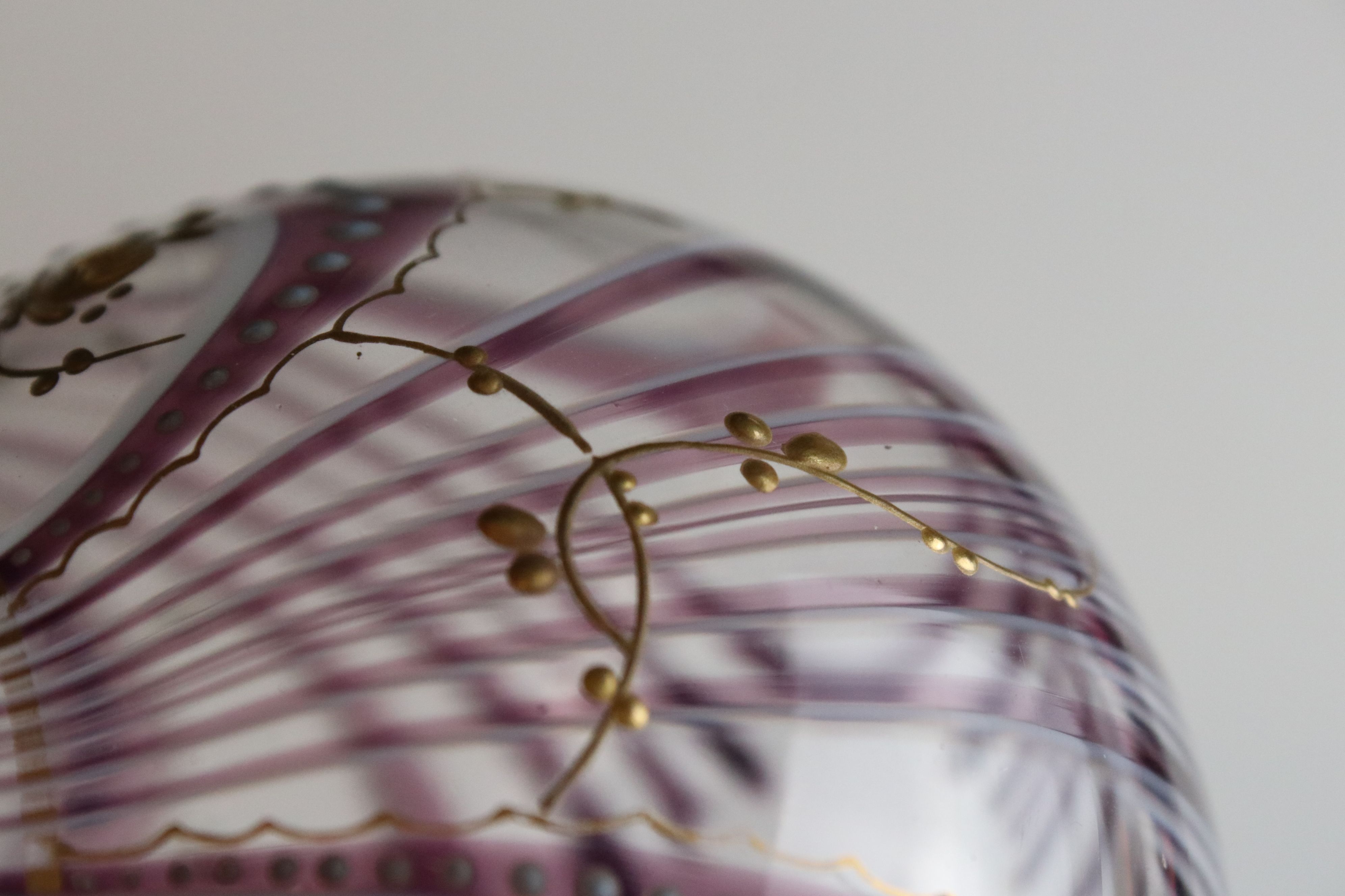 Pair of Purple and White Swirl Glass Bowls with delicate gilt enamelling and wave neck rims, - Image 5 of 5