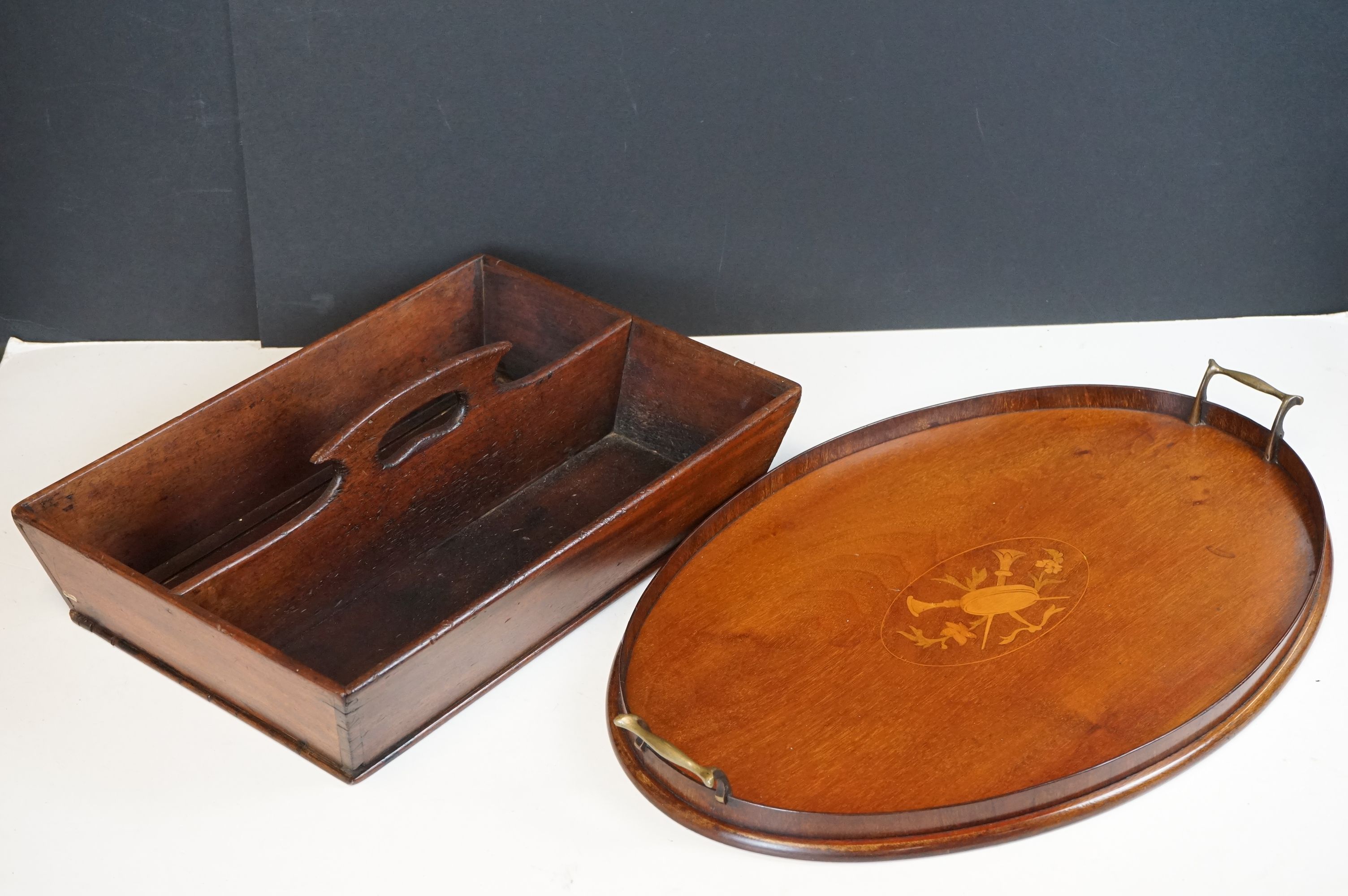 Mahogany tray, together with a wooden cutlery tray
