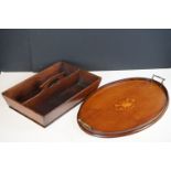 Mahogany tray, together with a wooden cutlery tray