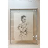 Tan Wei Kheng (Malaysian b. 1970) Young Iban woman by the door, Pencil, signed with initials and