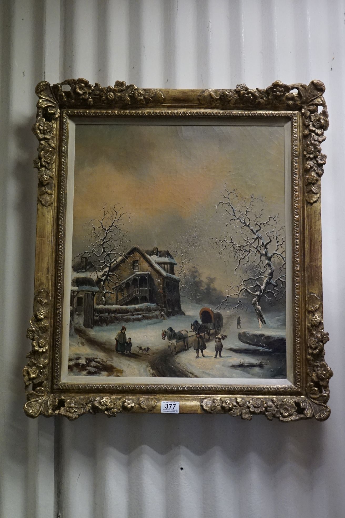 20th century School, a 17th century style snow scene, Oil on canvas, approx. 56cm x 47cm