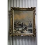 20th century School, a 17th century style snow scene, Oil on canvas, approx. 56cm x 47cm