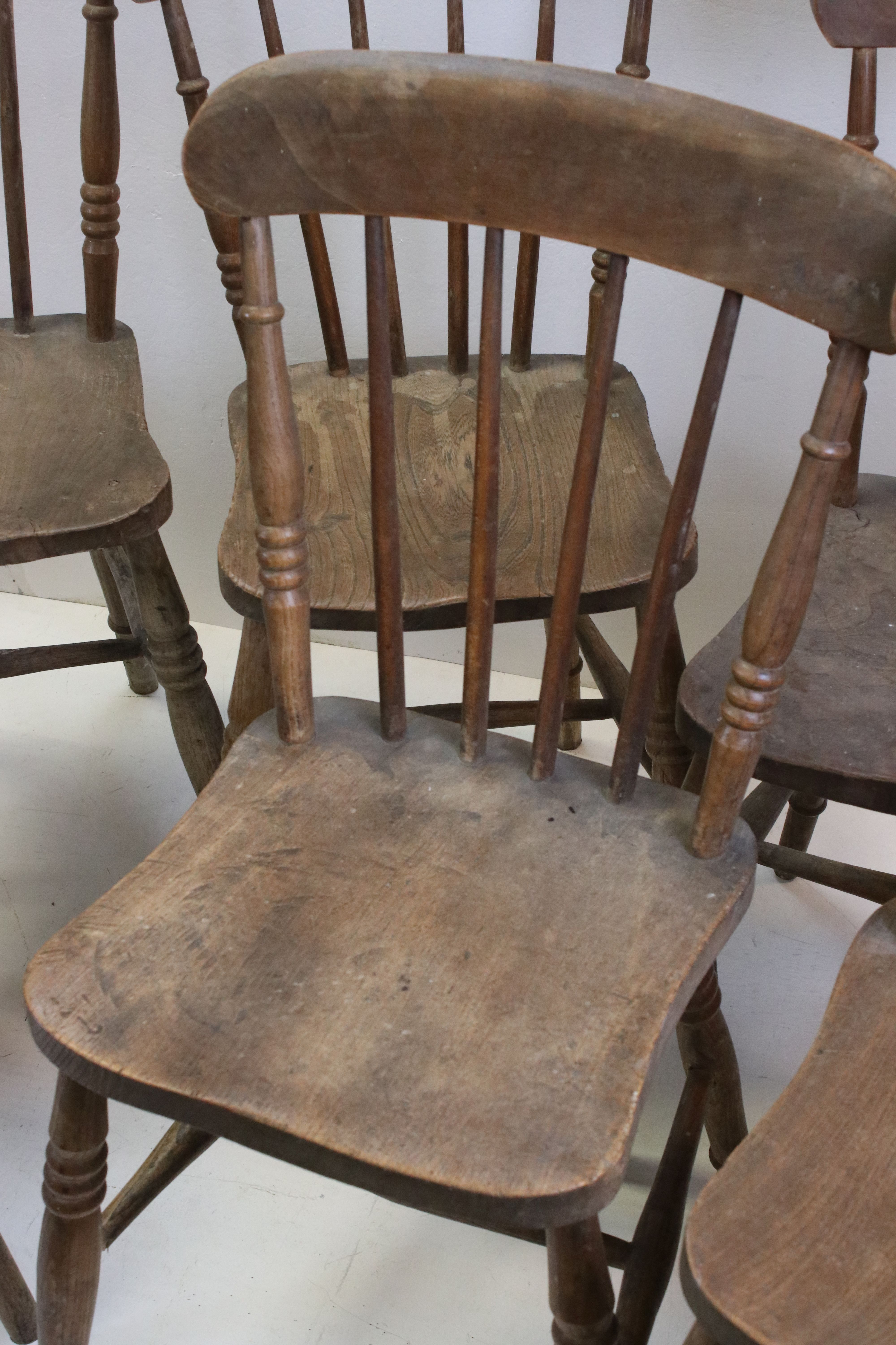 Set of Eight Elm Seated Lathe Back Kitchen Chairs - Image 2 of 7