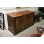 18th / 19th century Oak Mule Chest with three panels to front and three drawers below, raised on