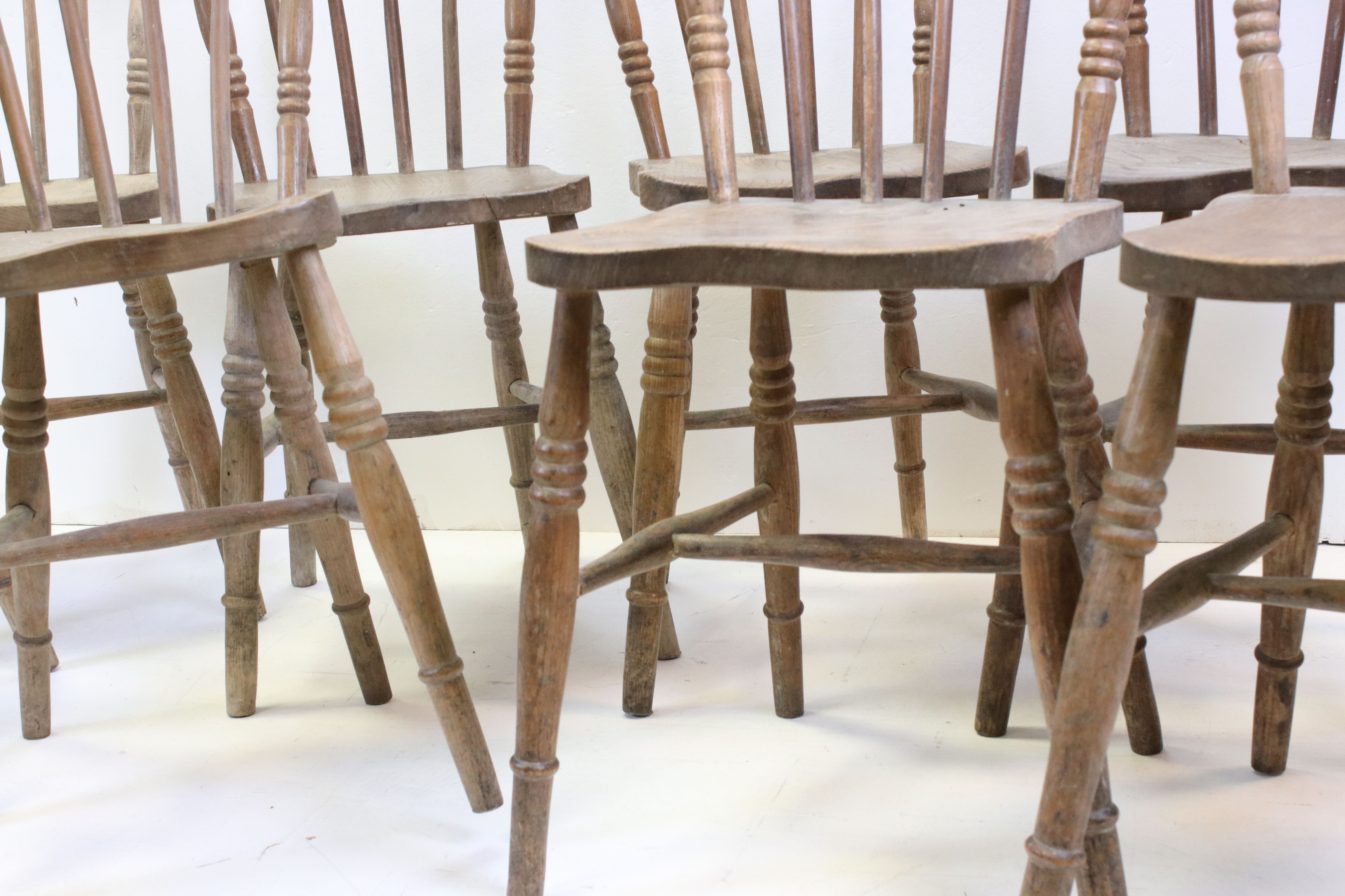 Set of Eight Elm Seated Lathe Back Kitchen Chairs - Image 5 of 7