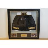 Boxing Interest - Framed, Glazed and Mounted Signed Daniel Dubois Boxing Shorts, 67cms x 73cms, with