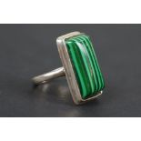 Silver and substantial malachite ring