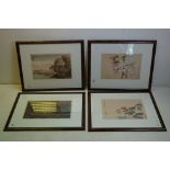 Collection of four Asian decorative prints, first Chinese landscape, signed with red chop seal,