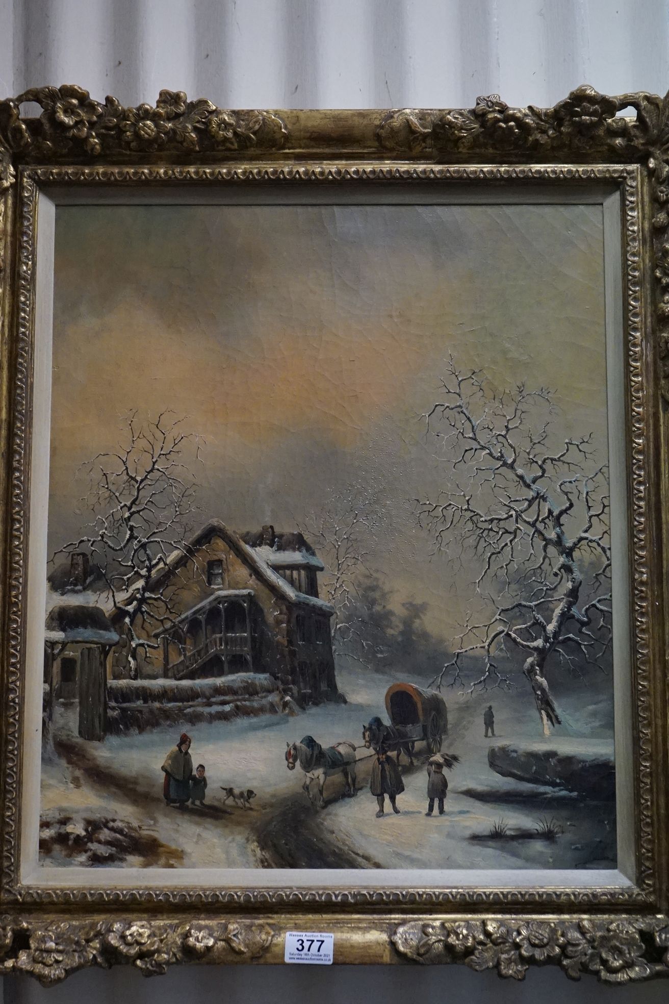 20th century School, a 17th century style snow scene, Oil on canvas, approx. 56cm x 47cm - Image 2 of 5