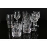 A collection of crystal cut glass ware to include wine glasses and tumblers.