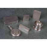A collection of six hallmarked silver and white metal cabinet collectables to include pill boxes and