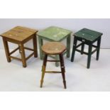 Pair of Painted Pine Square Stools, 40cms wide x 48cms high together with another Painted Pine