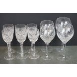 A collection of ten crystal cut wine glasses to include four Stuart examples and six Tyrone
